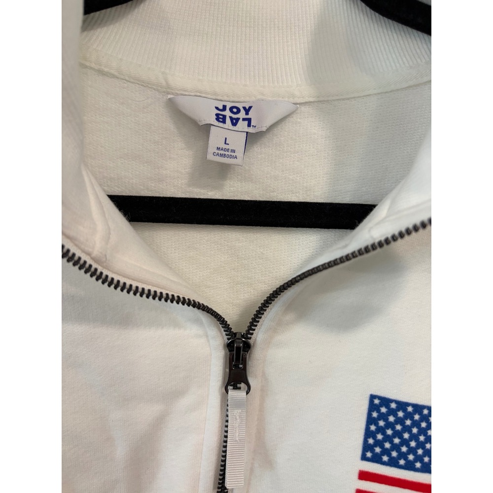 Woman's JoyLab Size Large White 1/4 Zip Pullover Sweatshirt American Flag EUC - Picture 2 of 4
